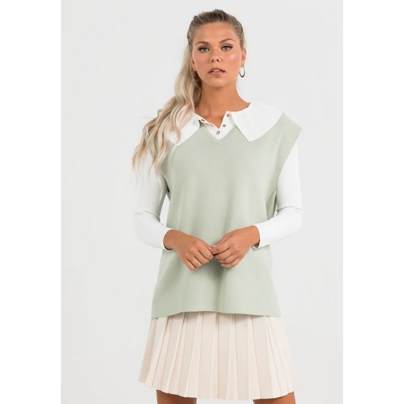 Aleeza Paris V Neck Knit Oversize Sage Green Size M Nwt